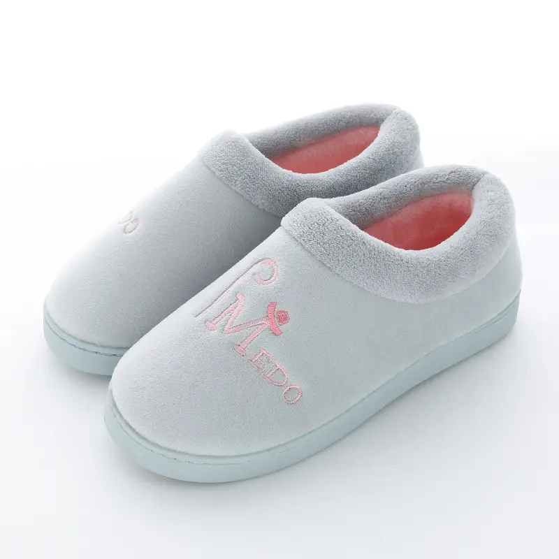 Women's Fleece Lined Winter Slippers Pink Grey - Image 2