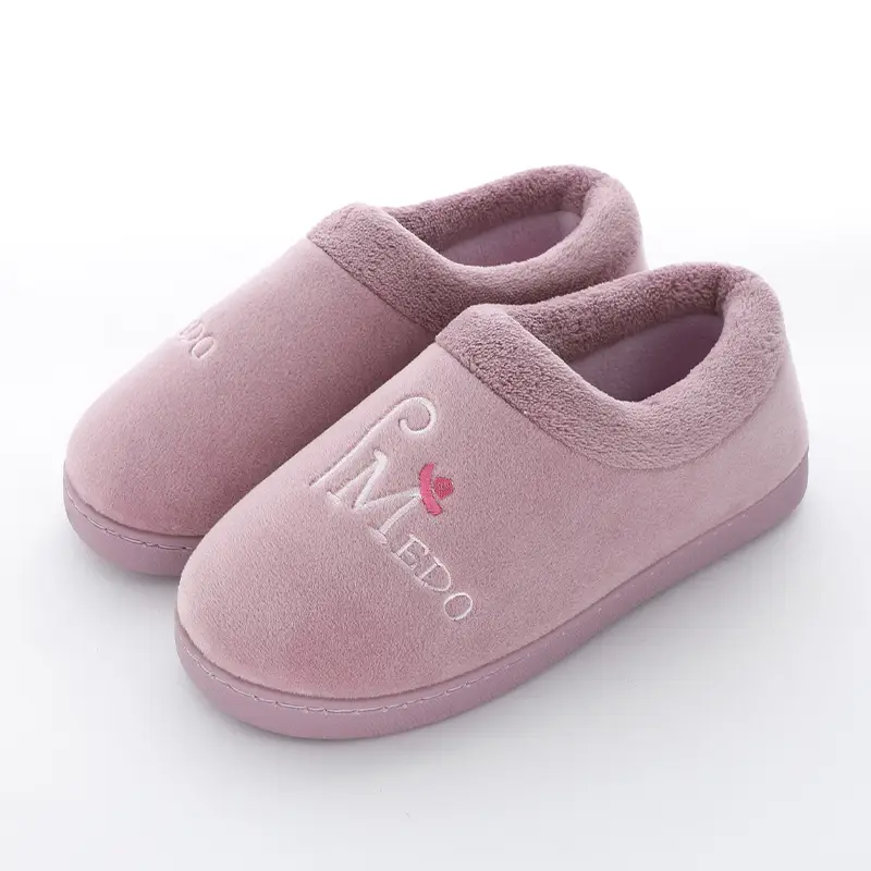 Women's Fleece Lined Winter Slippers Pink Grey - Image 3