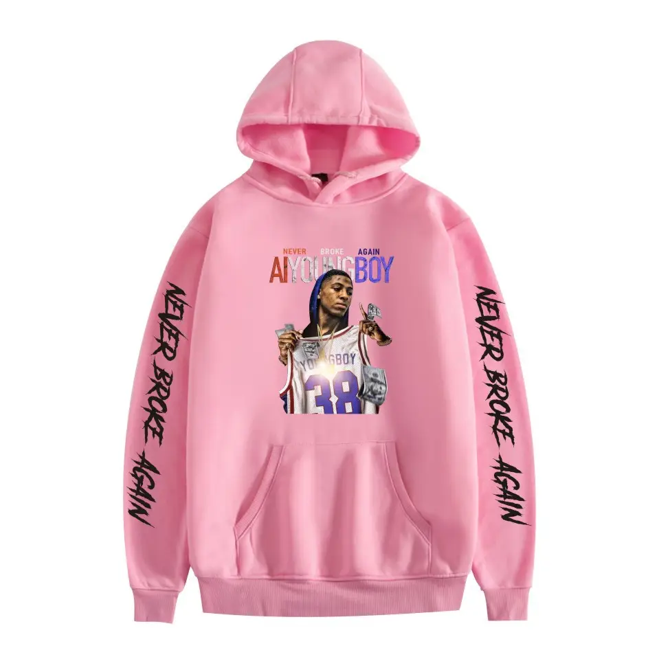 2019 Nev Rapper Pink Hoodie with "Never Rose Again" Print - Image 29