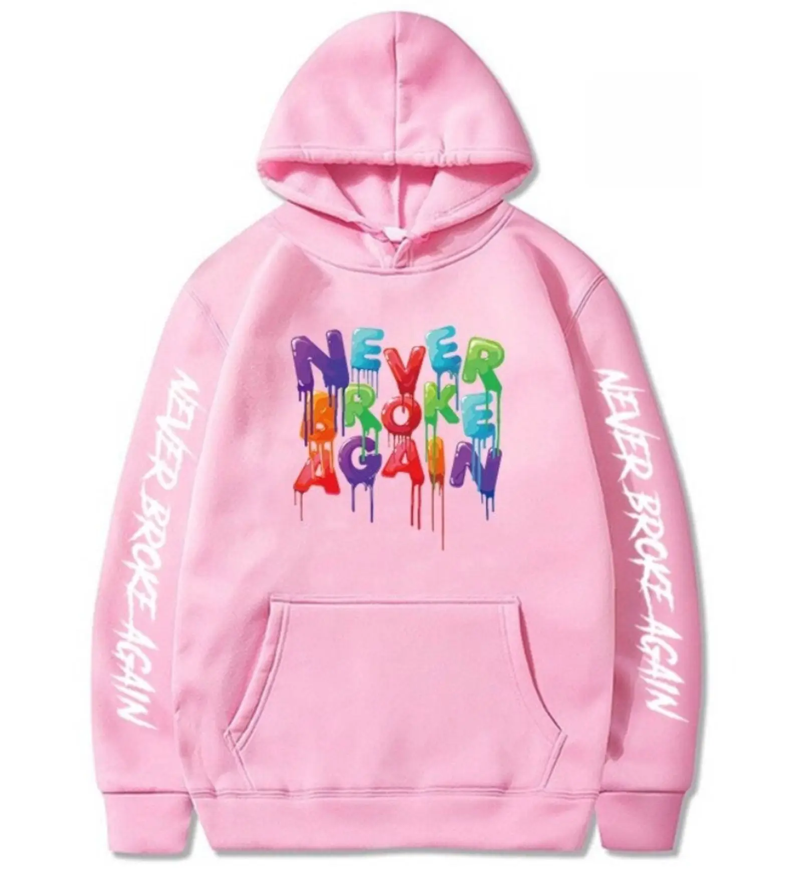2019 Nev Rapper Pink Hoodie with "Never Rose Again" Print - Image 37