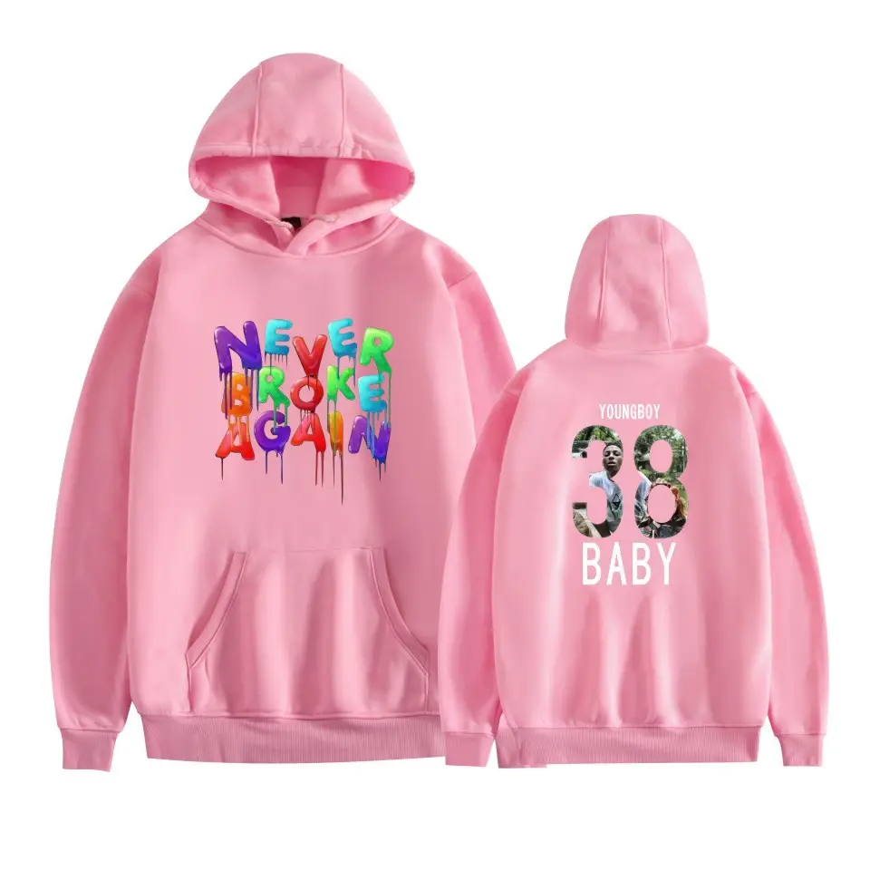 2019 Nev Rapper Pink Hoodie with "Never Rose Again" Print - Image 5