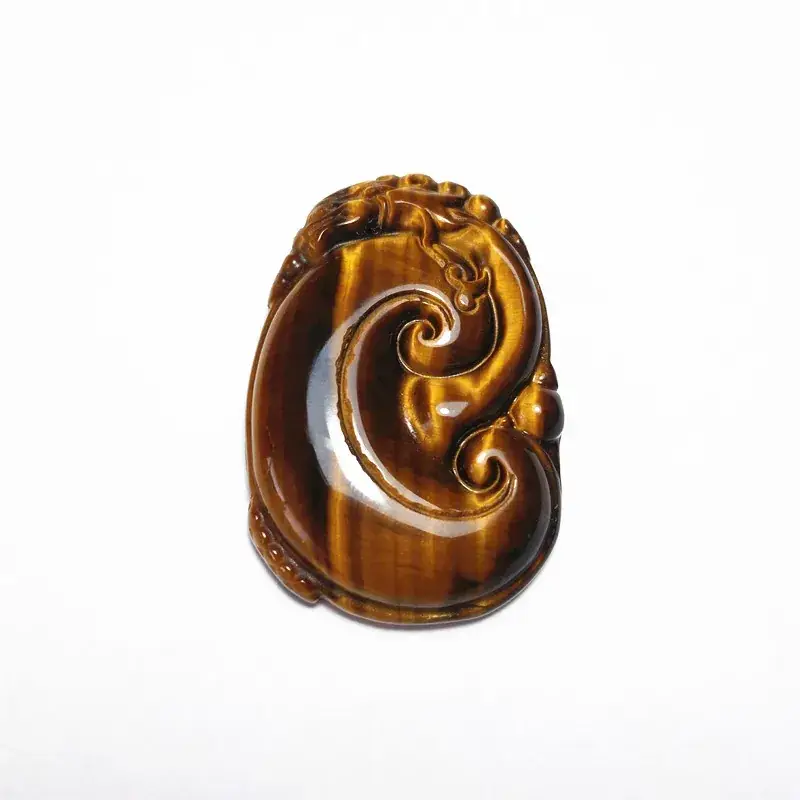 Tiger Eye Stone Ruyi Pendant Wood with Variable Stone Design — feature 28