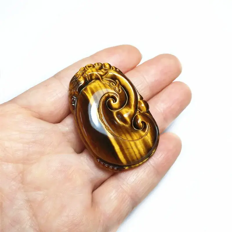 Tiger Eye Stone Ruyi Pendant Wood with Variable Stone Design — feature 29