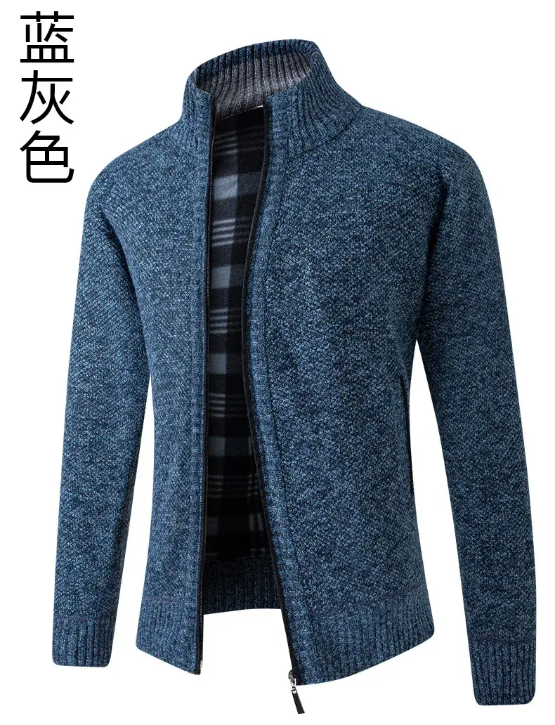 Men's Grey Thick Crossbody Cardigan Long Sleeve Sweater