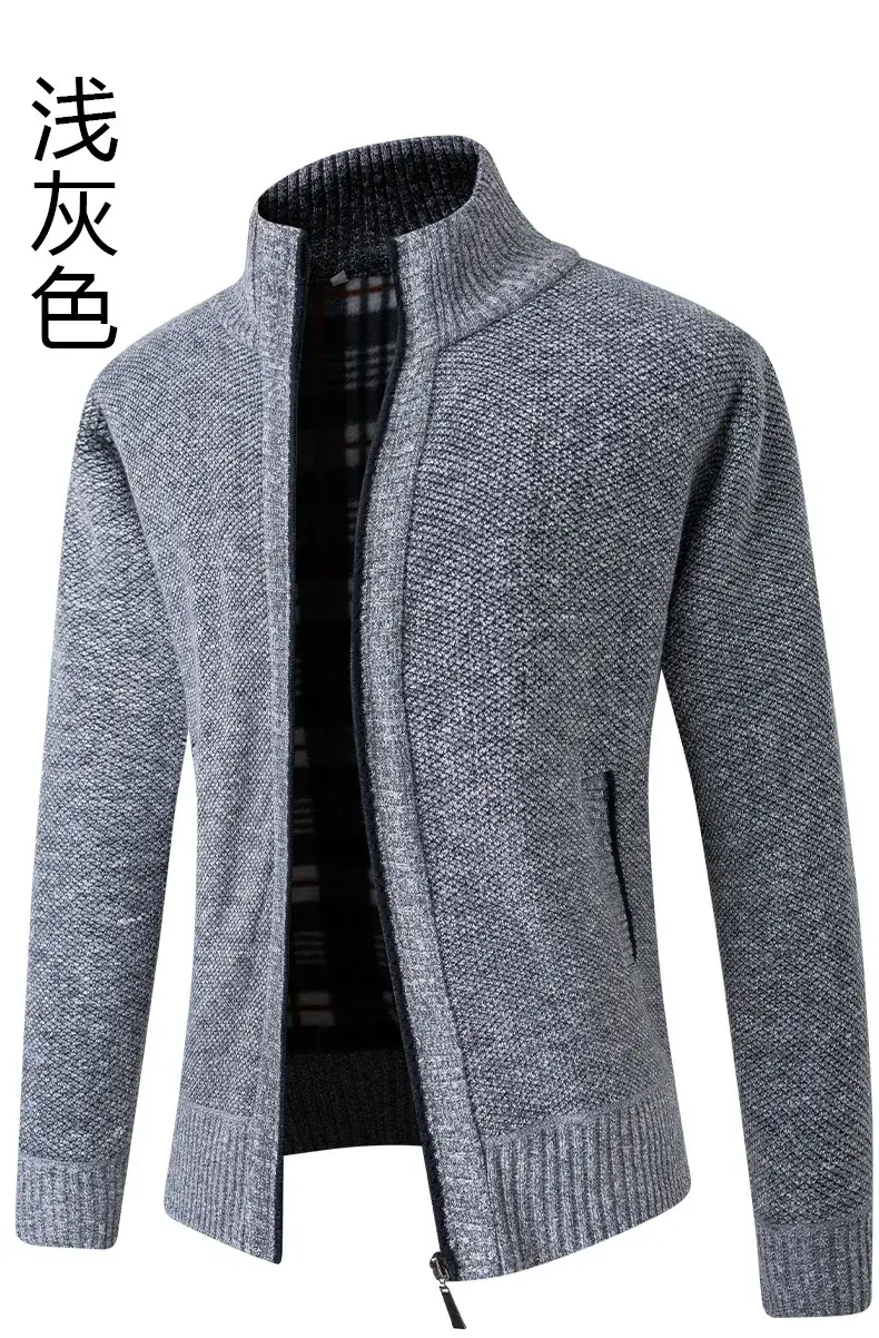 Men's Grey Thick Crossbody Cardigan Long Sleeve Sweater