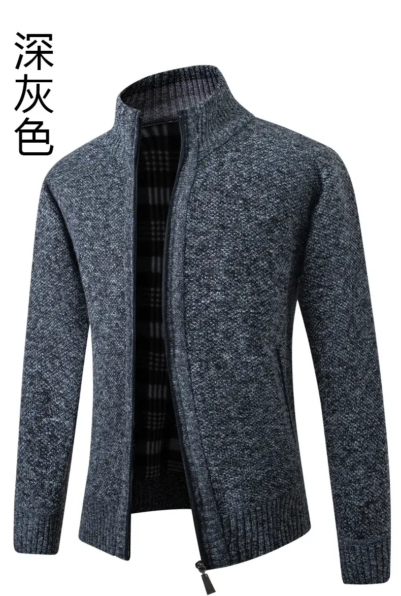 Men's Grey Thick Crossbody Cardigan Long Sleeve Sweater