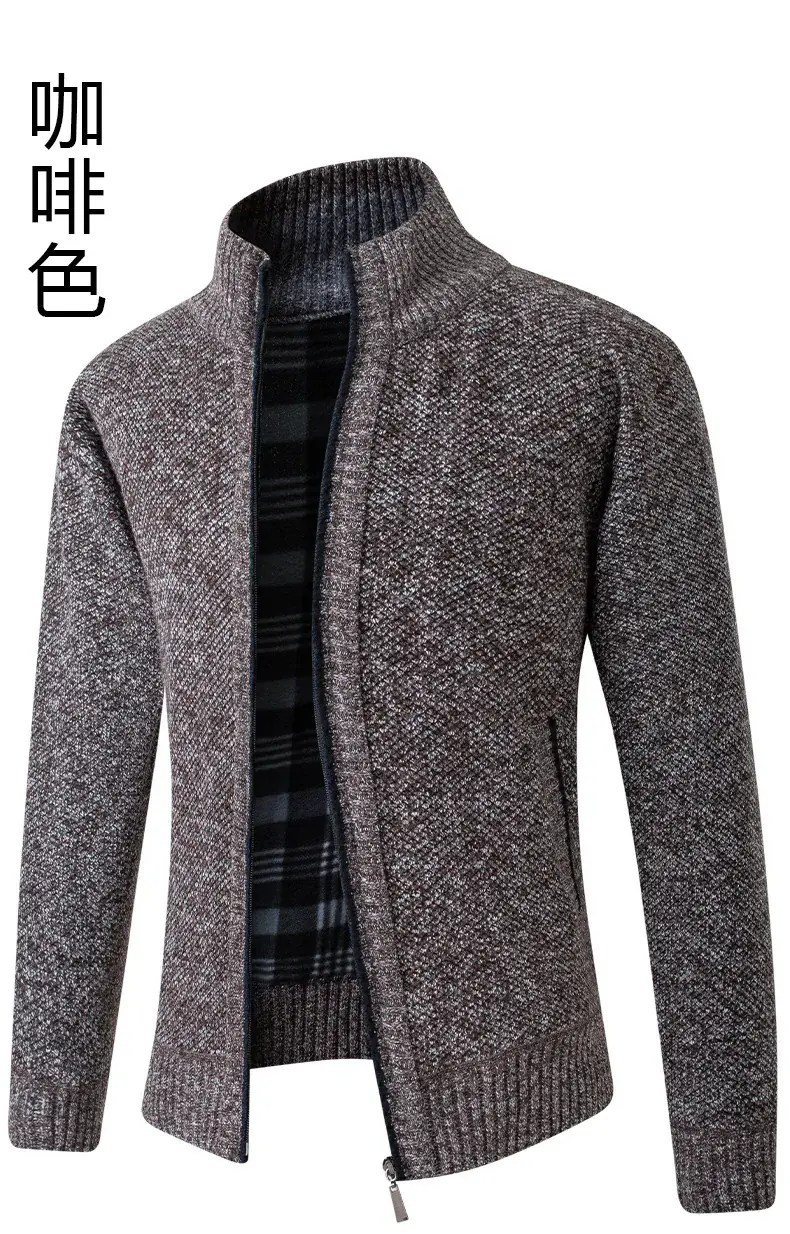 Men's Grey Thick Crossbody Cardigan Long Sleeve Sweater