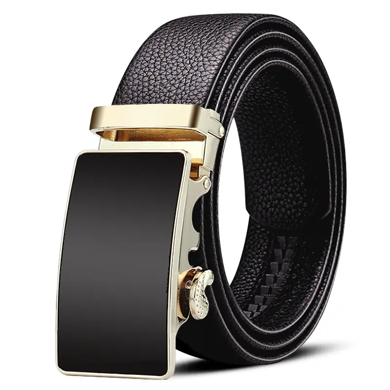Men's Black Leather Belt with Gold Plated Buckle - Image 41