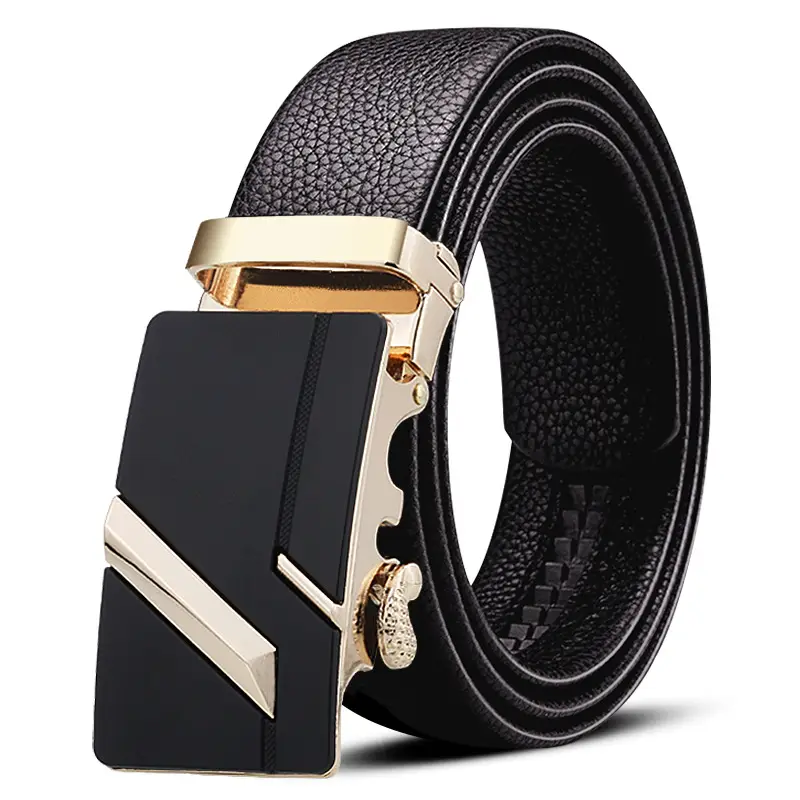 Men's Black Leather Belt with Gold Plated Buckle - Image 13