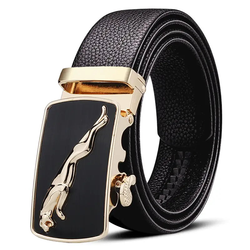 Men's Black Leather Belt with Gold Plated Buckle - Image 15