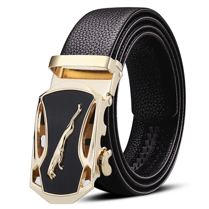 Men's Black Leather Belt with Gold Plated Buckle - Image 16