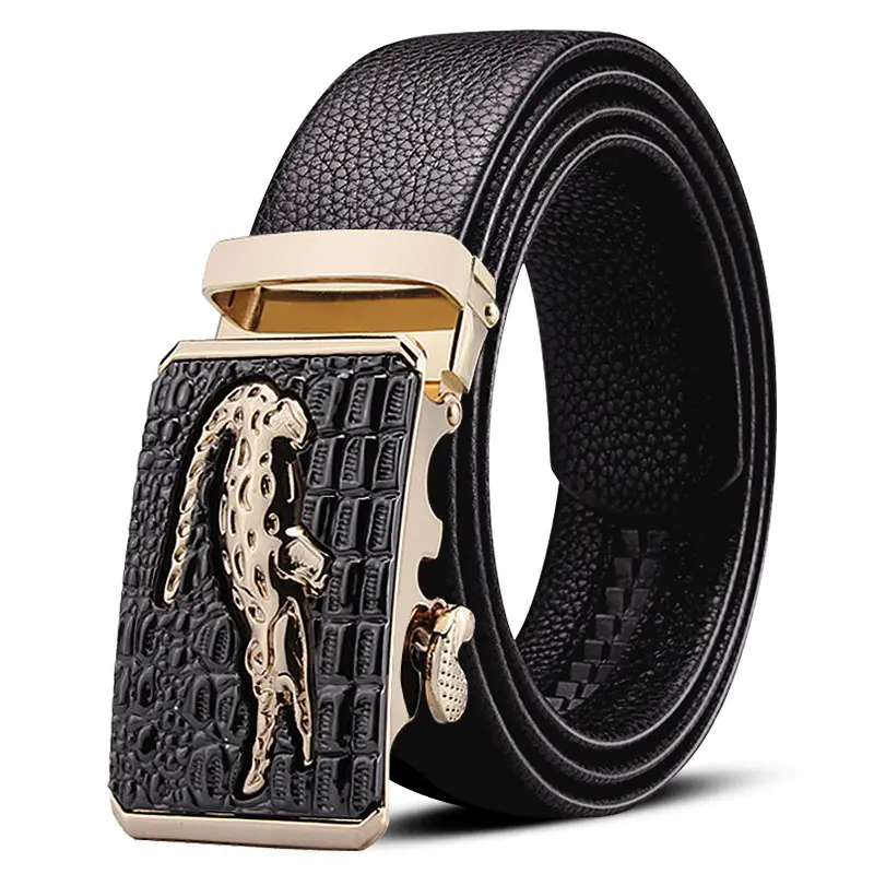 Men's Black Leather Belt with Gold Plated Buckle - Image 17