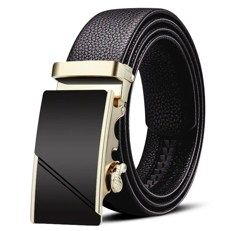 Men's Black Leather Belt with Gold Plated Buckle - Image 19