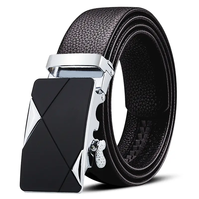 Men's Black Leather Belt with Gold Plated Buckle - Image 2