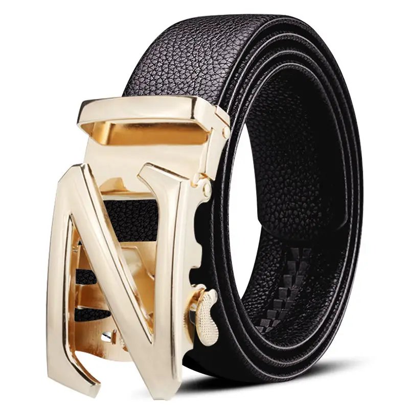 Men's Black Leather Belt with Gold Plated Buckle - Image 25