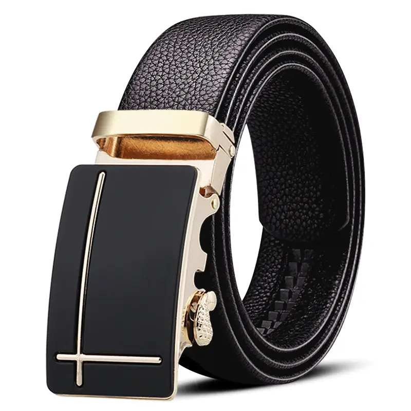 Men's Black Leather Belt with Gold Plated Buckle - Image 3
