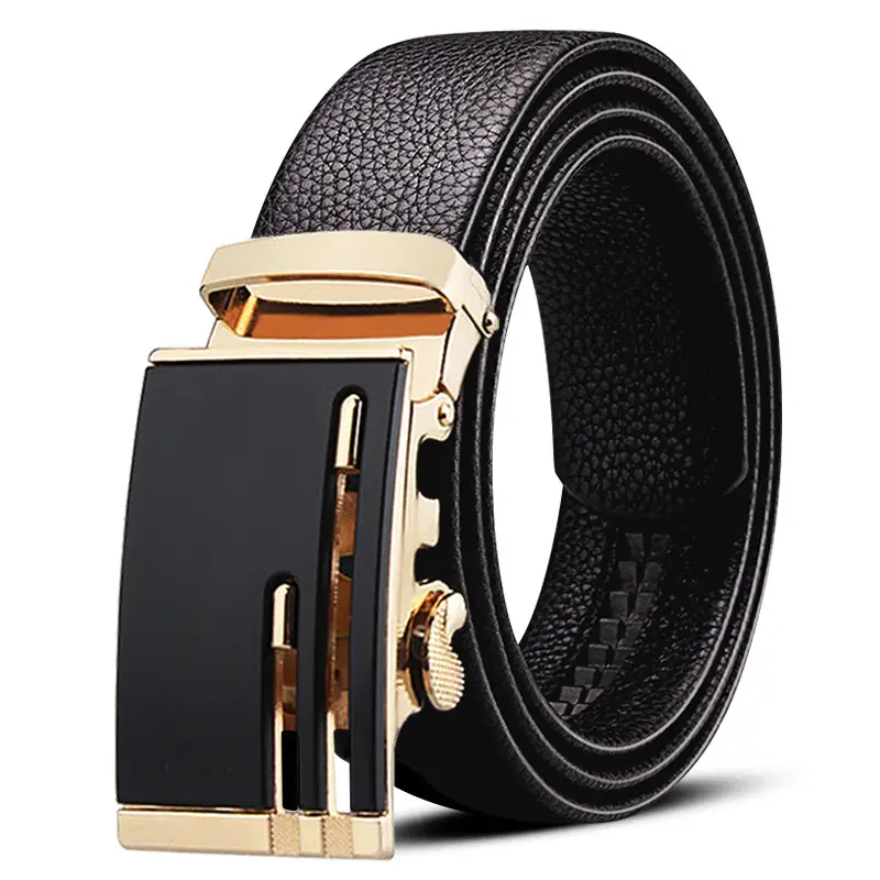 Men's Black Leather Belt with Gold Plated Buckle - Image 30