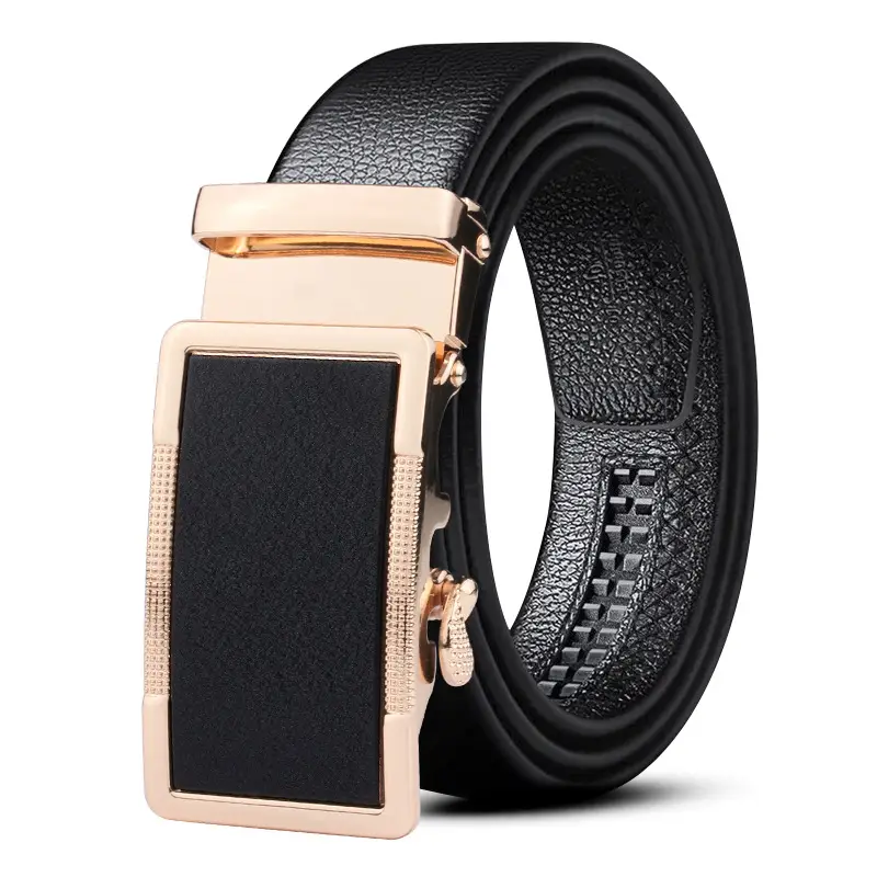 Men's Black Leather Belt with Gold Plated Buckle - Image 31