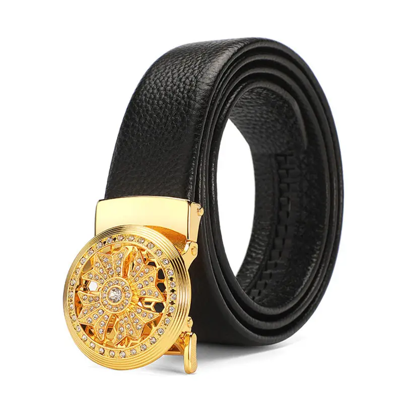 Men's Black Leather Belt with Gold Plated Buckle - Image 32
