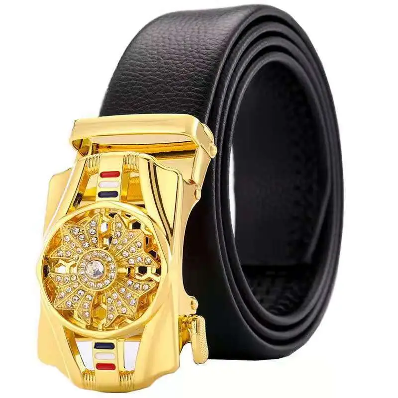 Men's Black Leather Belt with Gold Plated Buckle - Image 34