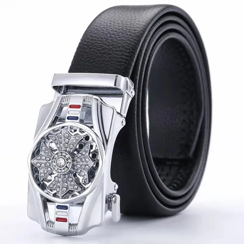 Men's Black Leather Belt with Gold Plated Buckle - Image 35