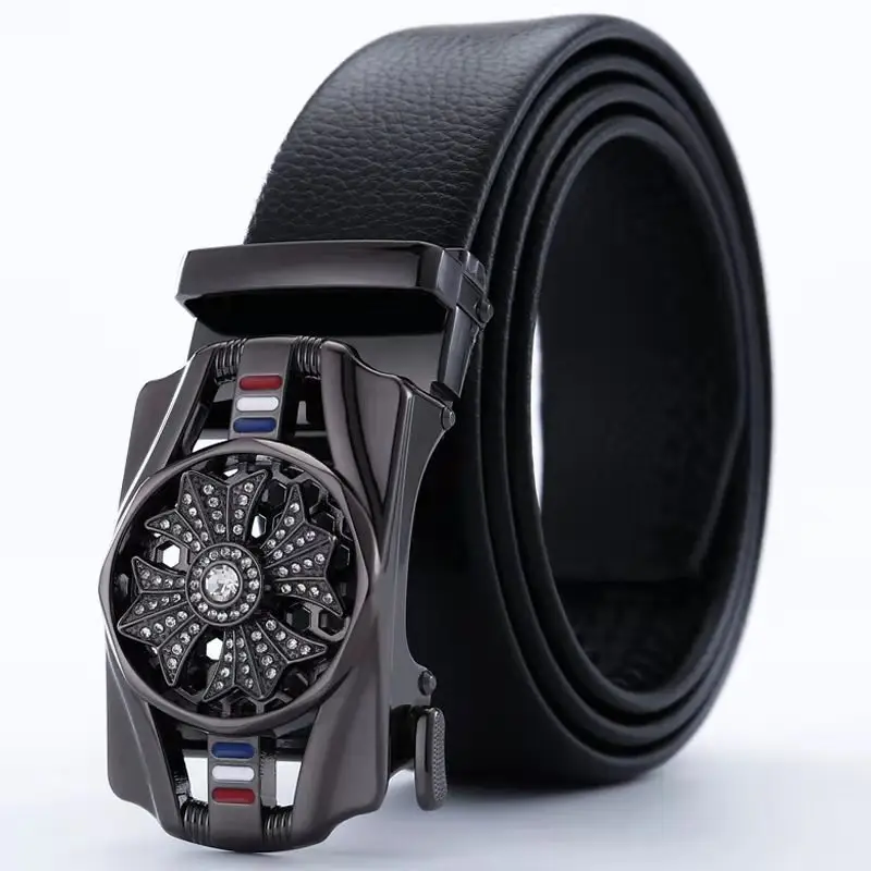 Men's Black Leather Belt with Gold Plated Buckle - Image 36
