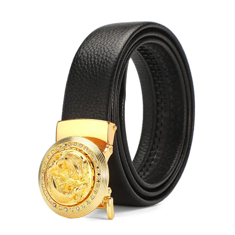Men's Black Leather Belt with Gold Plated Buckle - Image 37