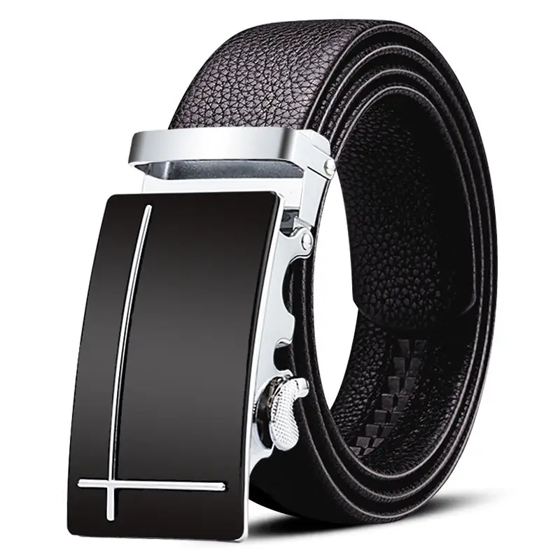 Men's Black Leather Belt with Gold Plated Buckle - Image 4