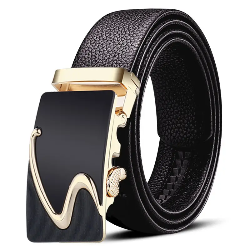 Men's Black Leather Belt with Gold Plated Buckle - Image 5