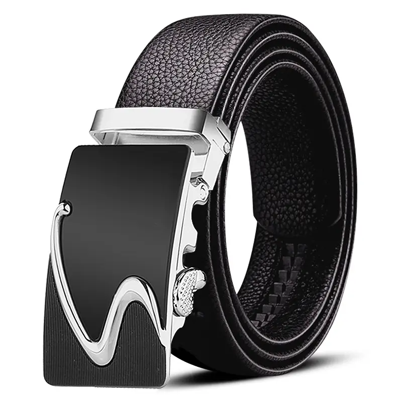Men's Black Leather Belt with Gold Plated Buckle - Image 6