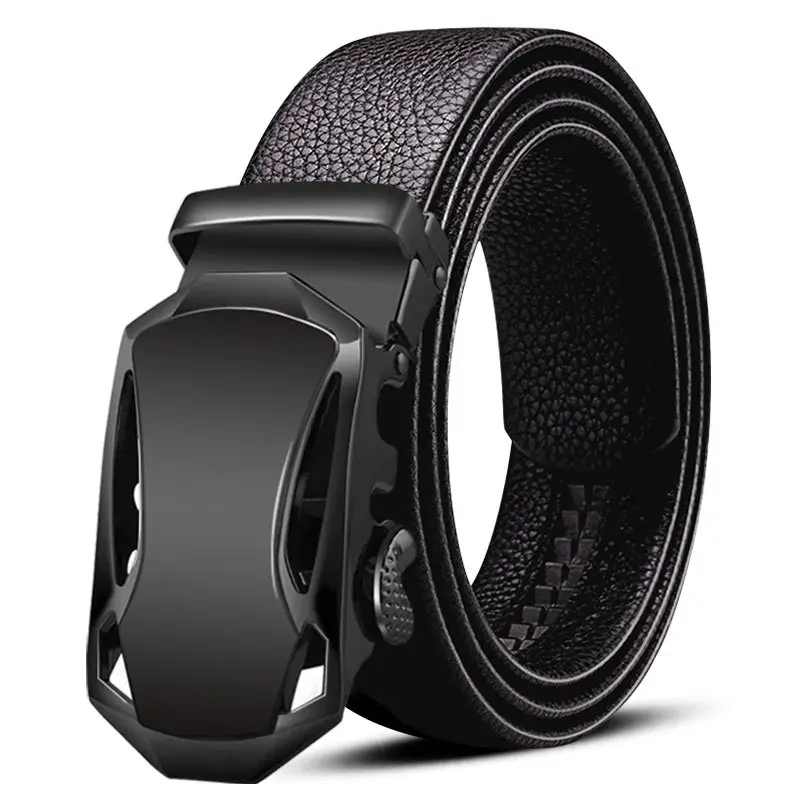 Men's Black Leather Belt with Gold Plated Buckle - Image 7