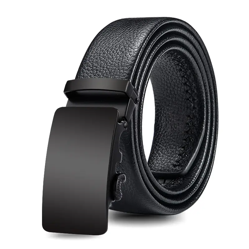 Men's Black Leather Belt with Gold Plated Buckle - Image 8