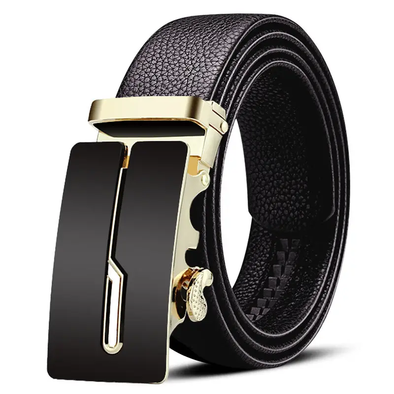 Men's Black Leather Belt with Gold Plated Buckle - Image 9