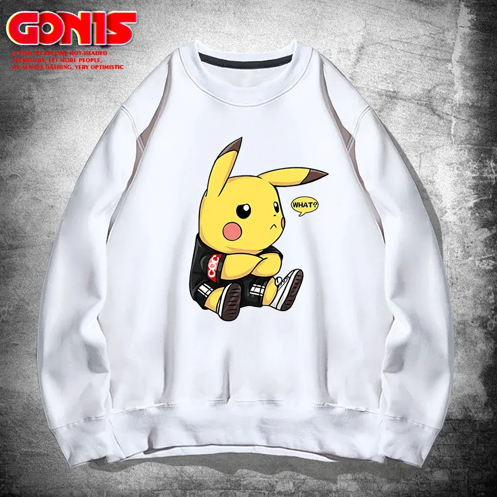 White Pikachu Graphic Sweatshirt for Men Women Loose Fit - Image 2