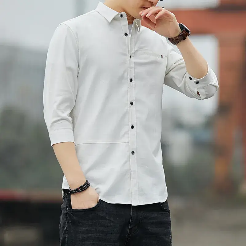 Men Blue Long Sleeve Button Shirt Business Wear - Image 12