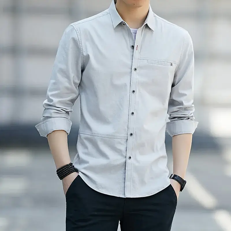 Men Blue Long Sleeve Button Shirt Business Wear - Image 5