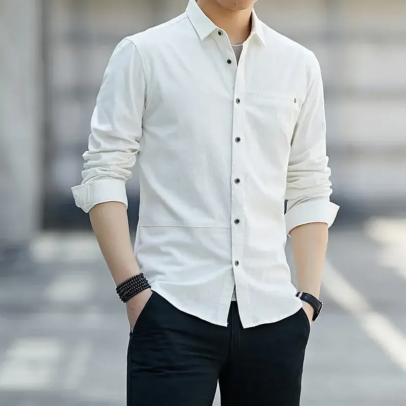 Men Blue Long Sleeve Button Shirt Business Wear - Image 6