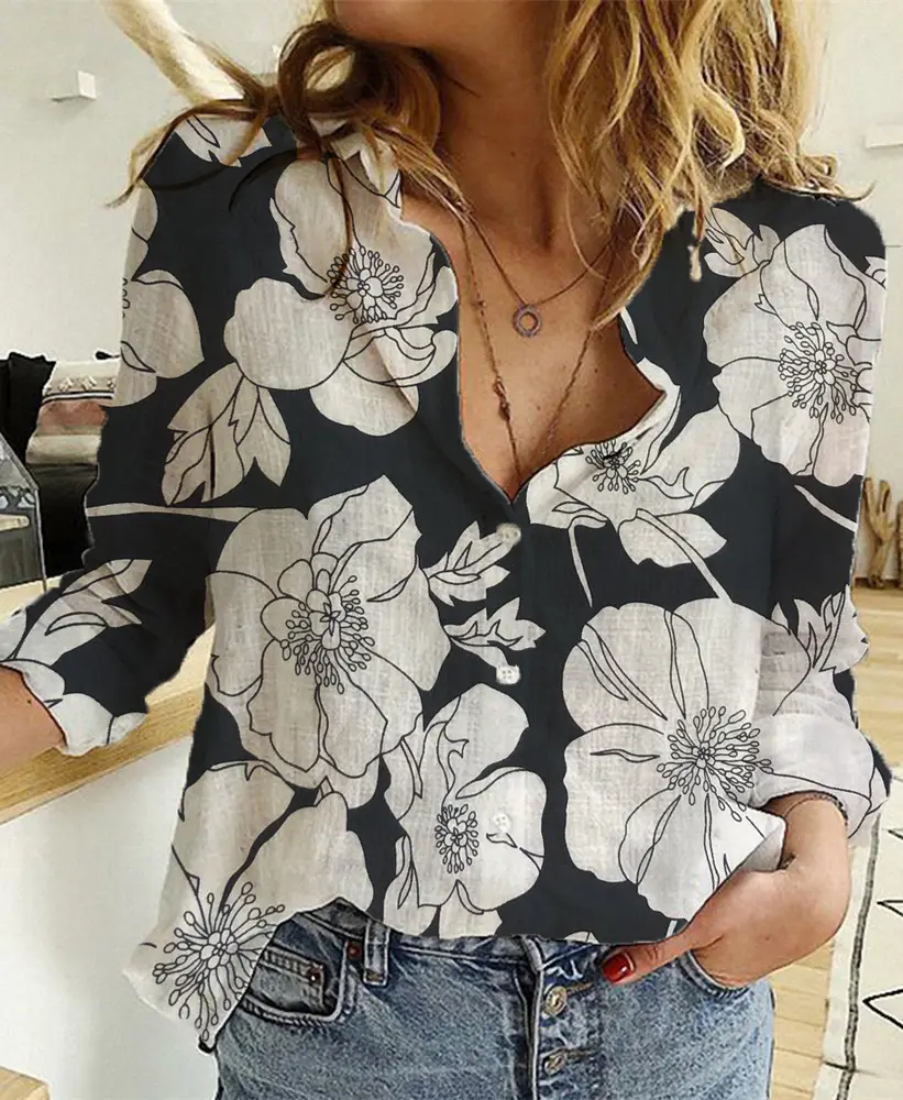 2021 Green Linen Button Front Shirt for Women - Image 14
