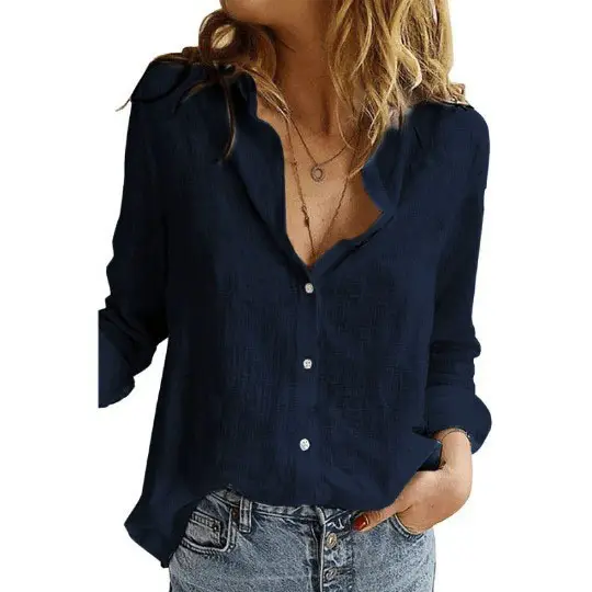2021 Green Linen Button Front Shirt for Women - Image 25