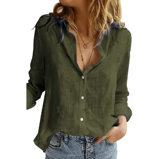 2021 Green Linen Button Front Shirt for Women - Image 27