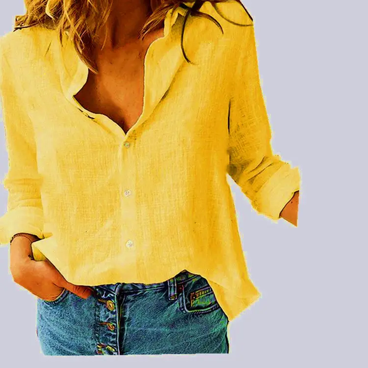 2021 Green Linen Button Front Shirt for Women - Image 4
