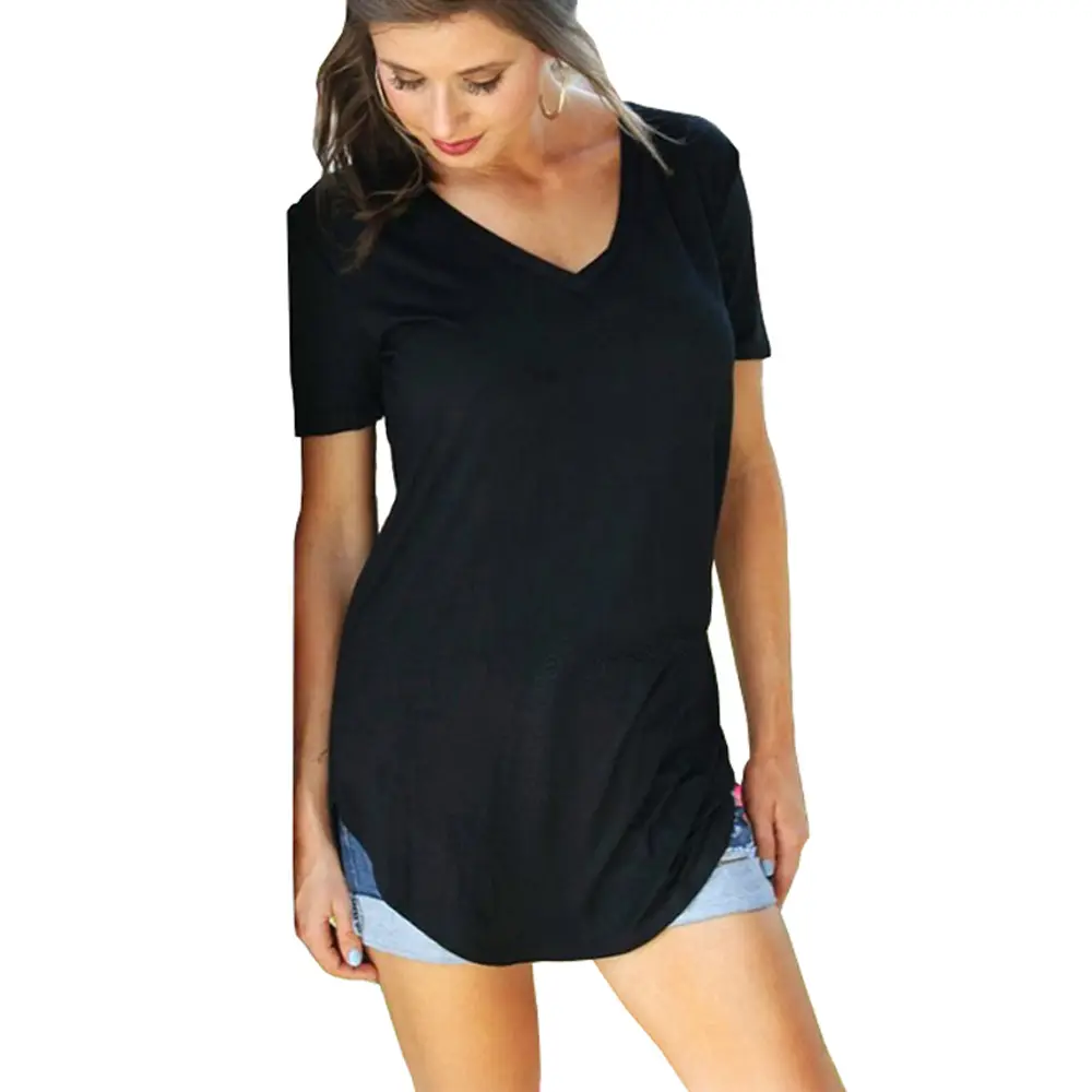 Plus Size Women's Pink Loose V Neck T-Shirt