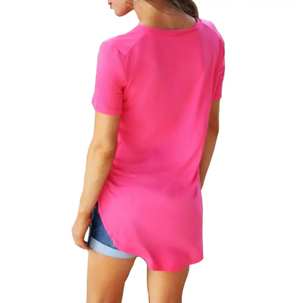 Plus Size Women's Pink Loose V Neck T-Shirt