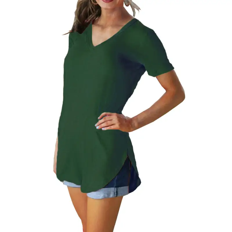Plus Size Women's Pink Loose V Neck T-Shirt