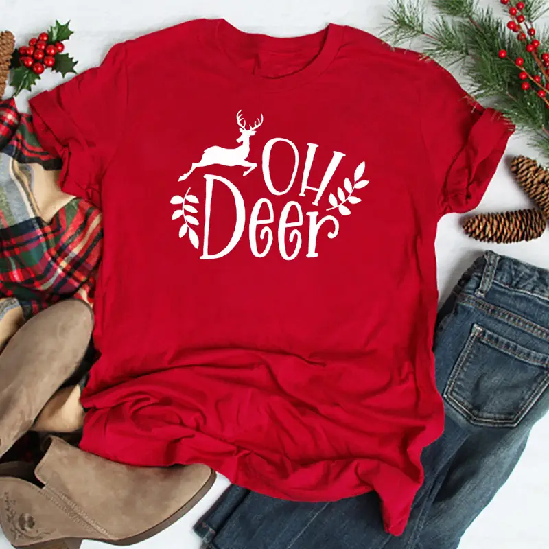 Men Women Red Tee Oh Deer Europe USA - Image 8