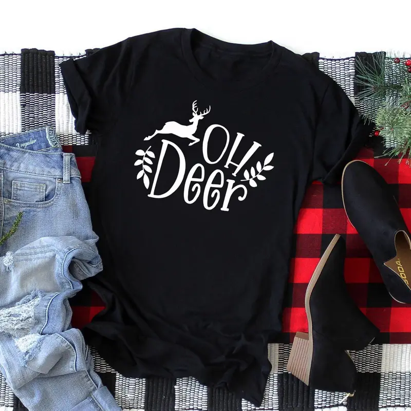 Men Women Red Tee Oh Deer Europe USA - Image 2