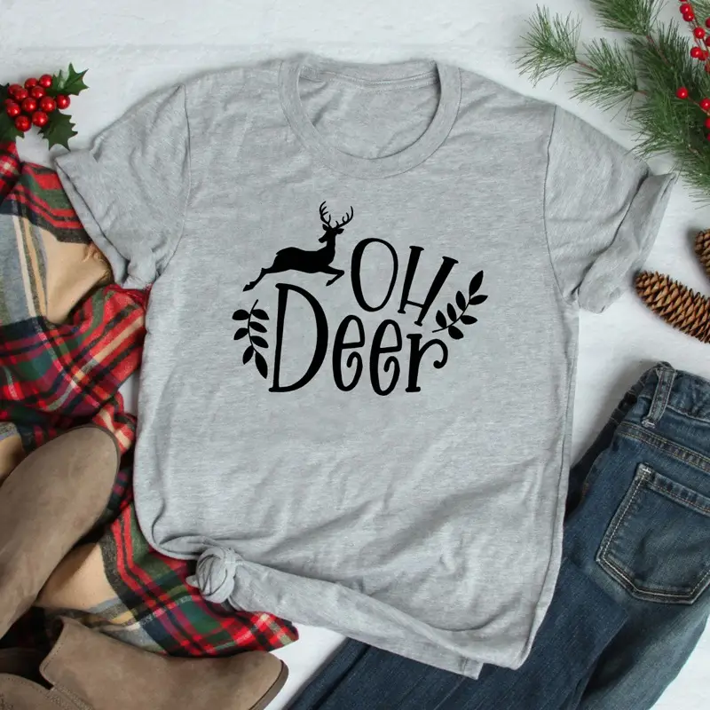 Men Women Red Tee Oh Deer Europe USA - Image 3
