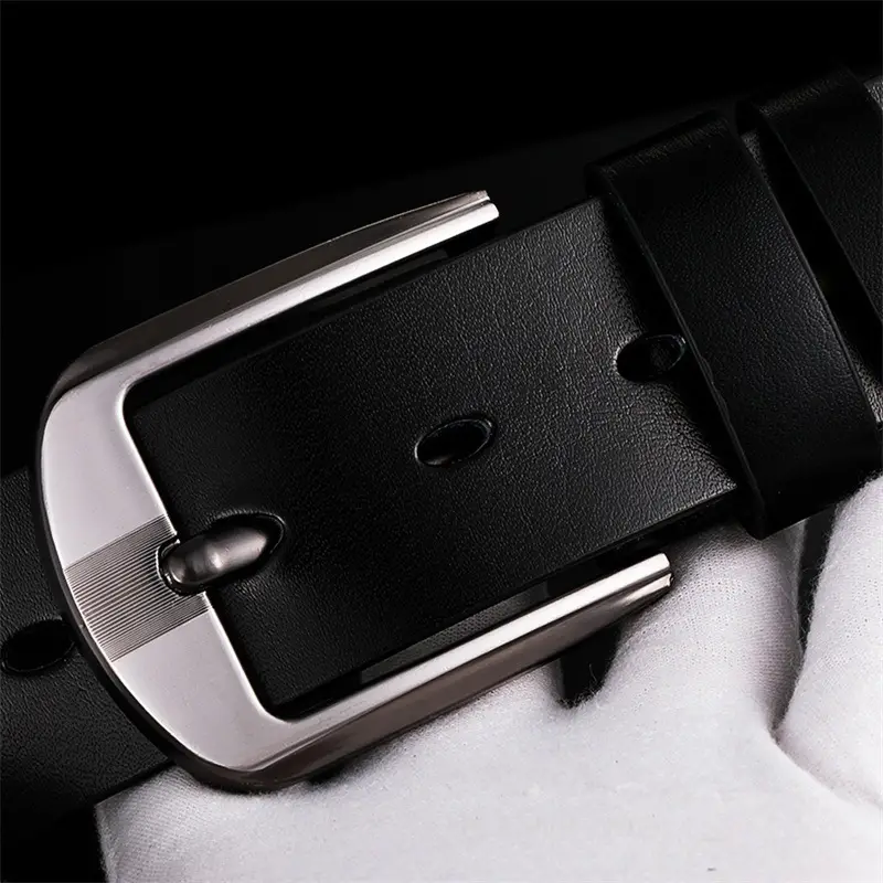 Men's Black Leather Belt with Cowhide Finish - Image 6
