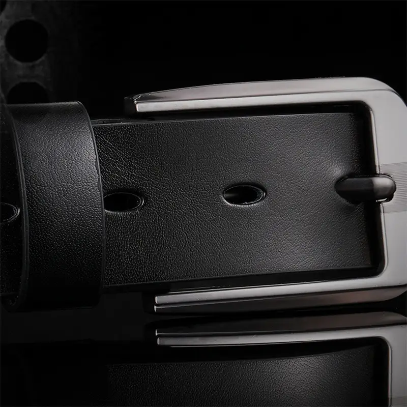Men's Black Leather Belt with Cowhide Finish - Image 8