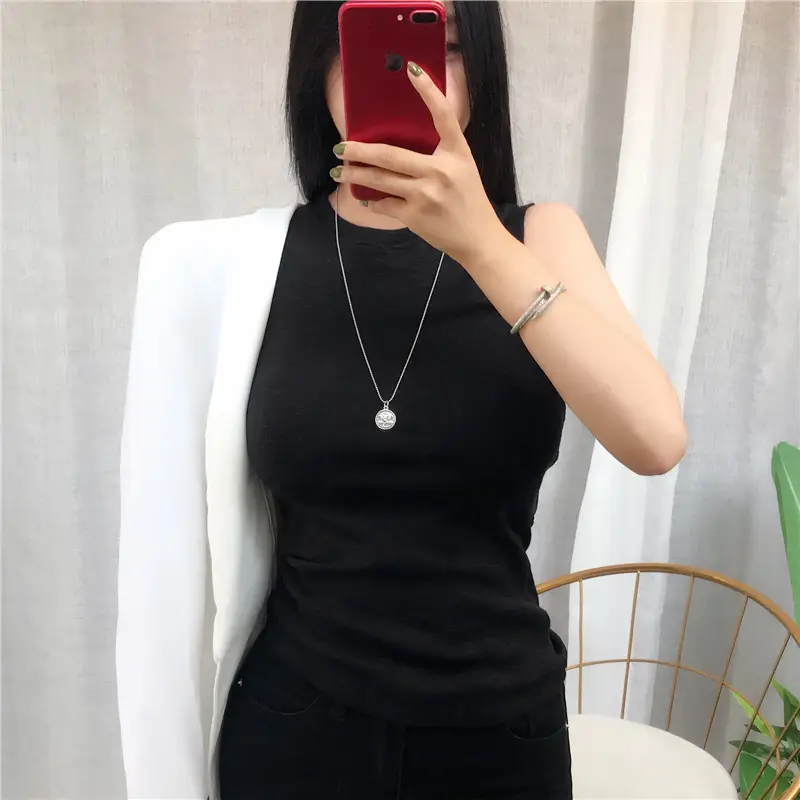 White Round Neck Comfortable Tank Top for Women - Image 4
